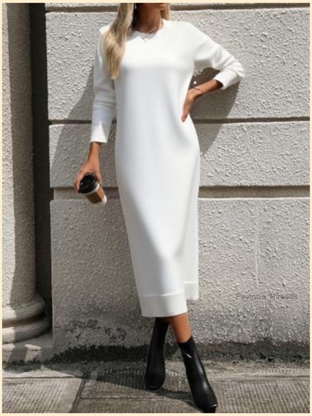 Loose Knitwear Long Sweater Dress for Women Crew Neck Striped Casual - Picture 5 of 6